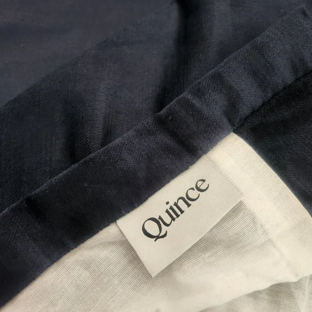 NEW Quince Navy Luster Velvet Room Darkening Curtain Panel  48